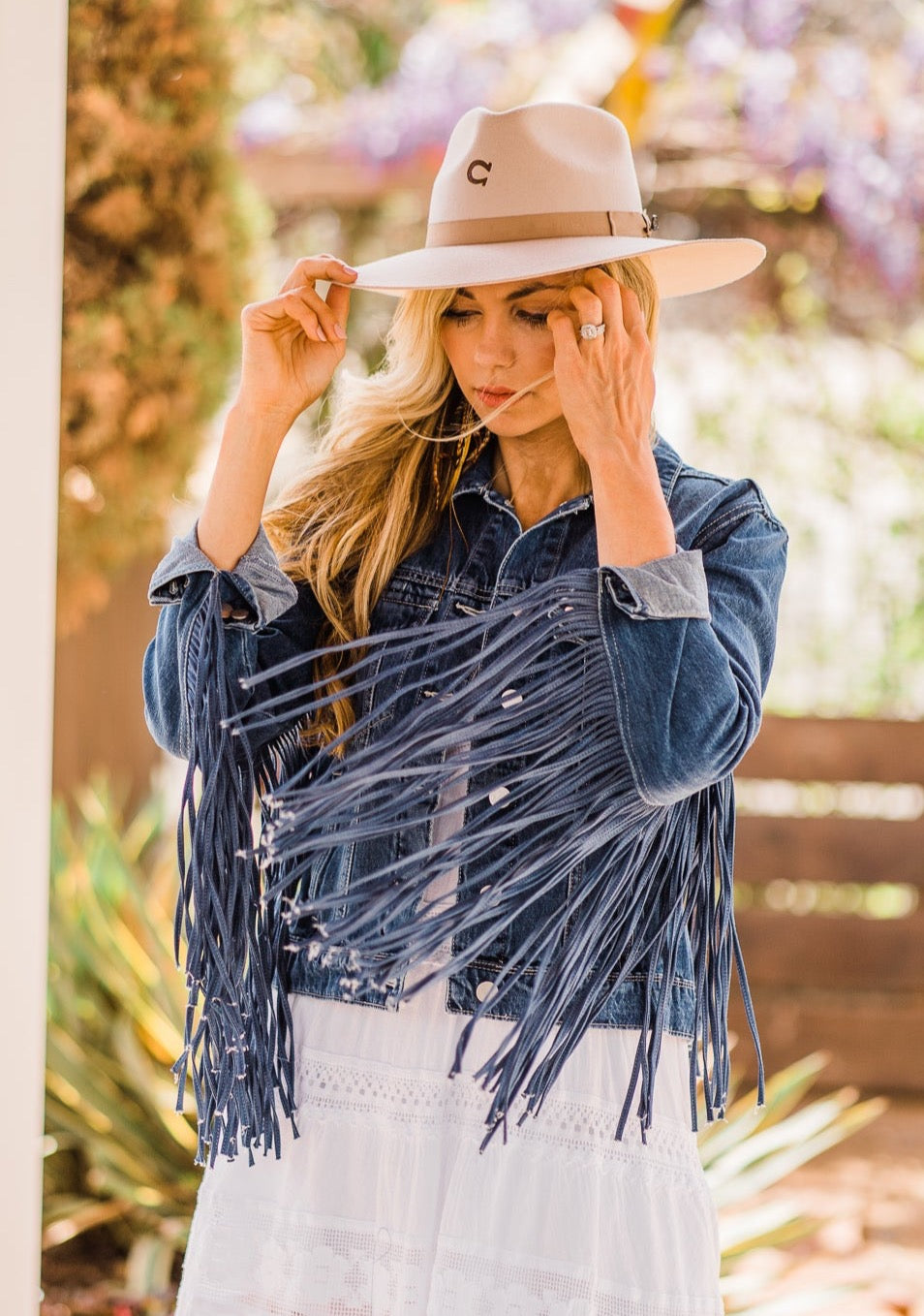 Jacket, Denim Western with Fringe - Style HC711