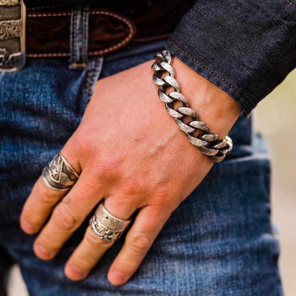 Bracelet, Links in Hand Engraved Sterling Silver CB-10