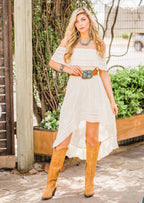 Dress, Hi-Lo Off Shoulder with Lace Detail, Multiple Colors - Style PSL-266