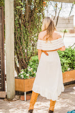 Dress, Hi-Lo Off Shoulder Cotton with Lace Detail