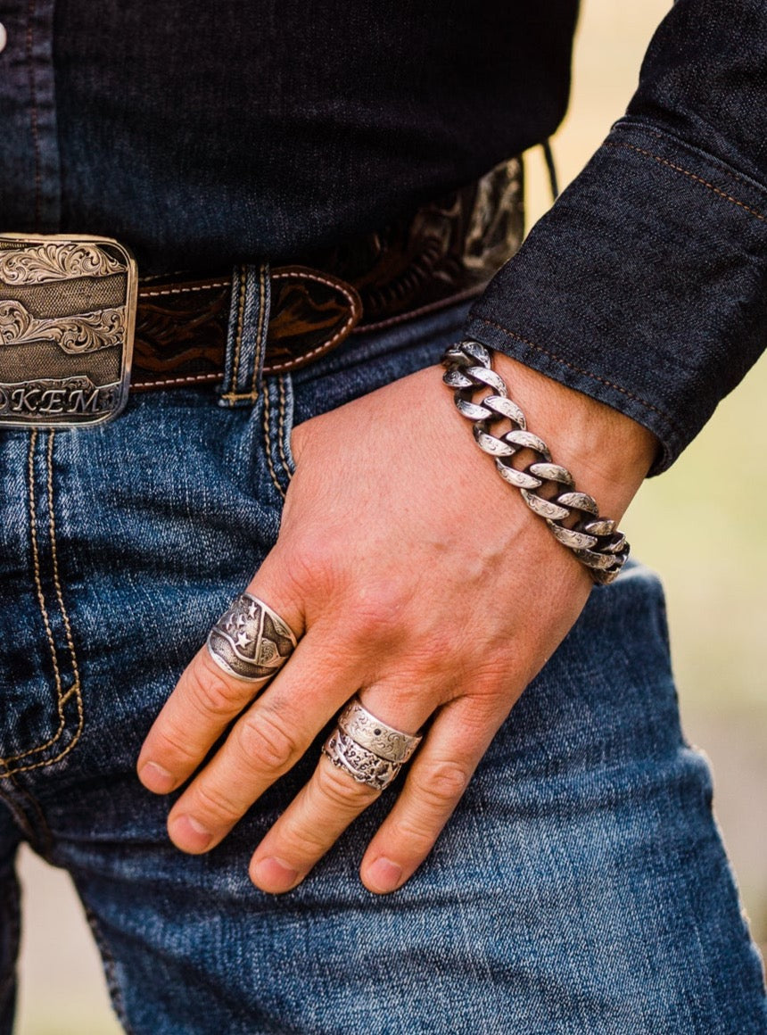 Bracelet, Links in Hand Engraved Sterling Silver CB-10