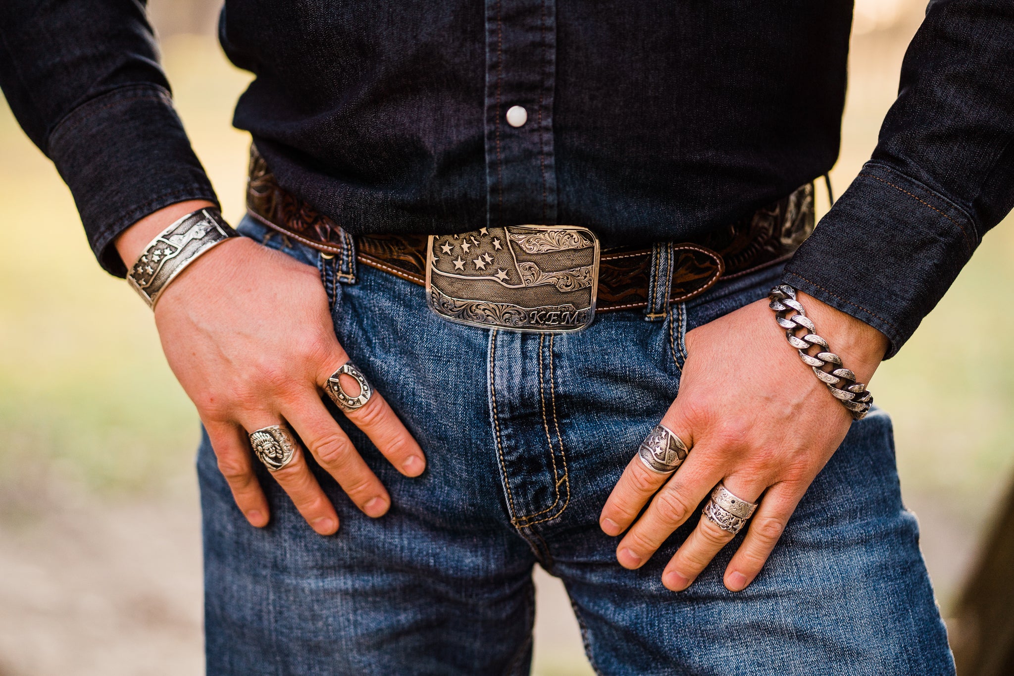 Bracelet, Links in Hand Engraved Sterling Silver CB-10