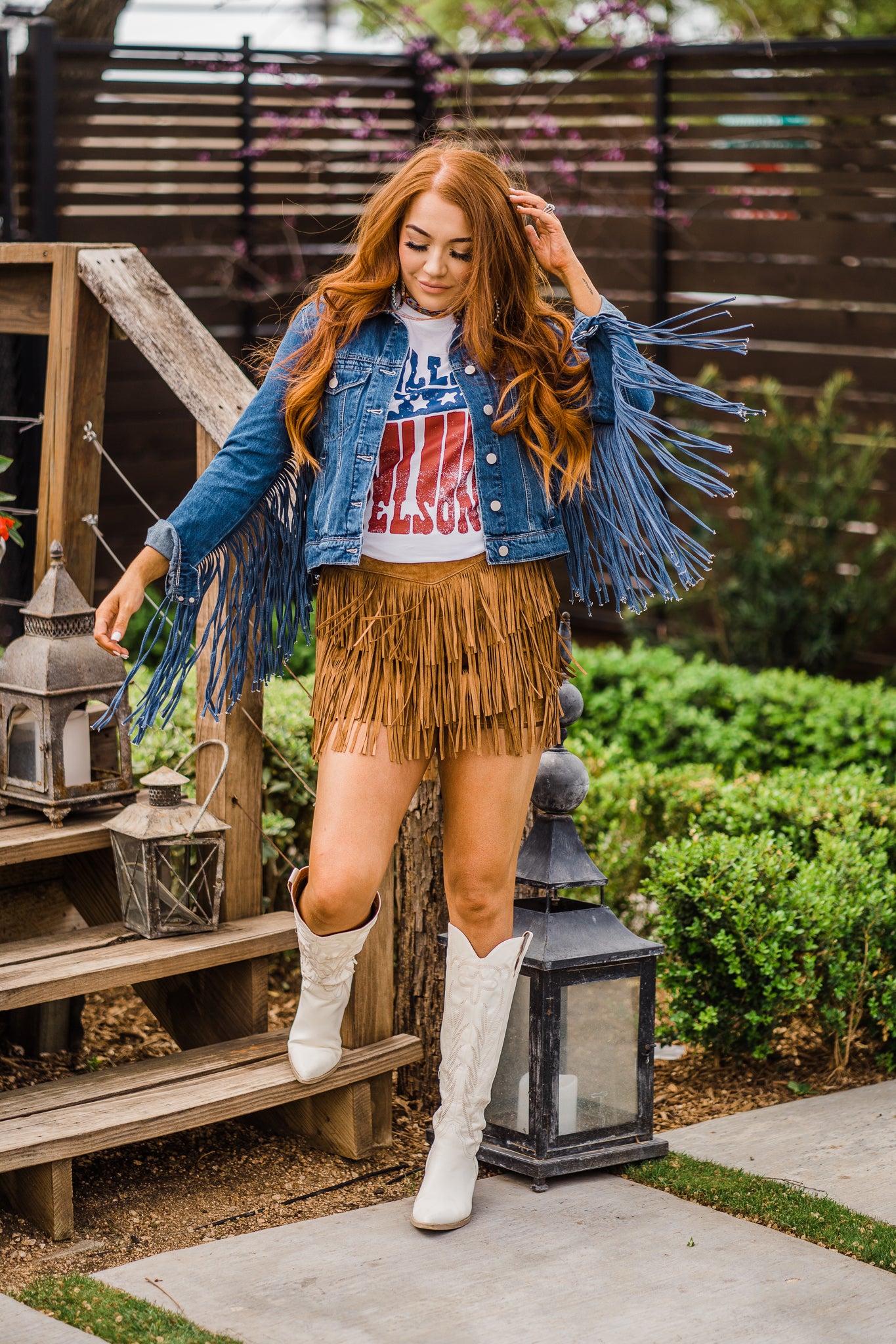 Jacket, Denim Western with Fringe - Style HC711