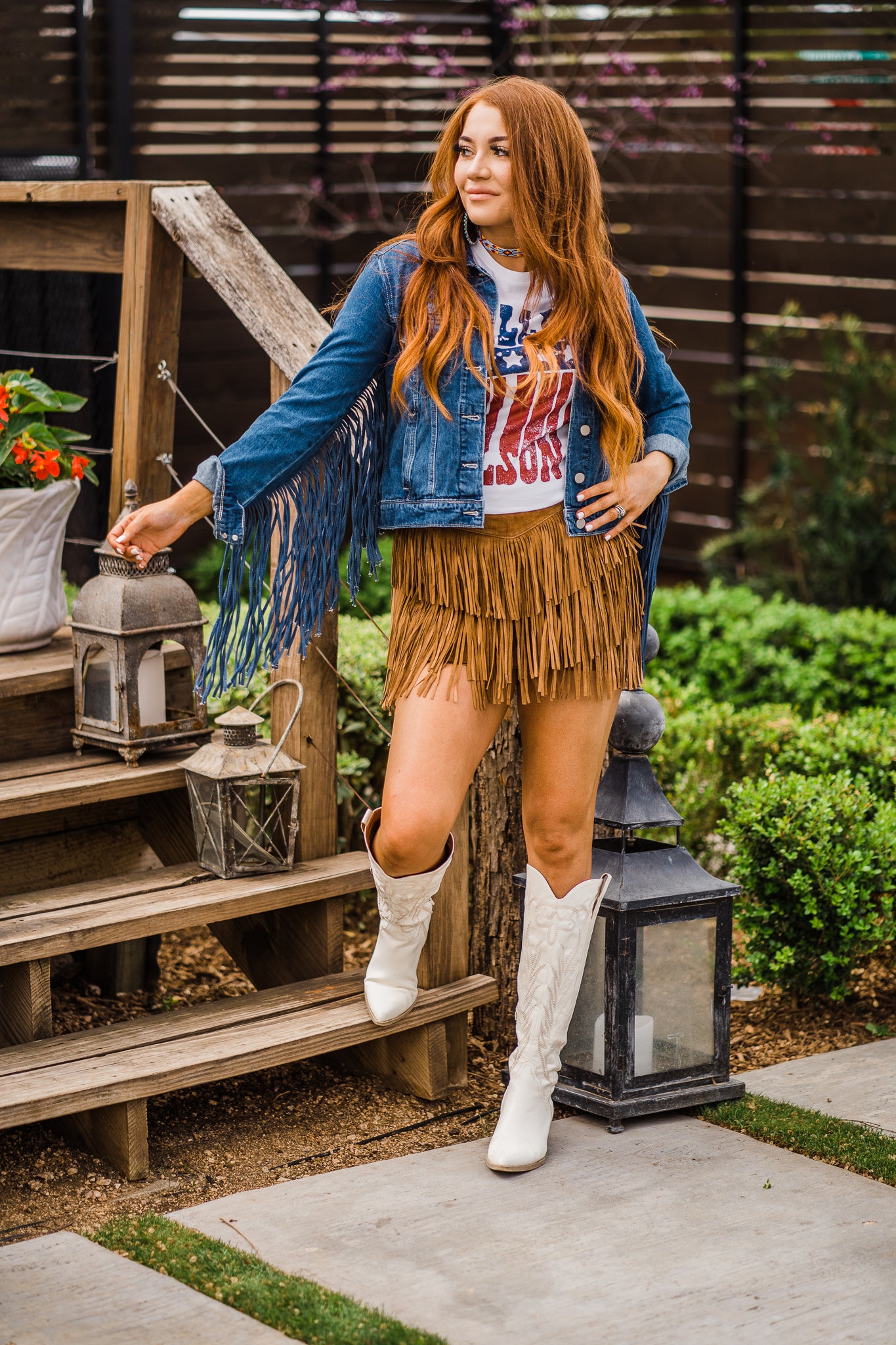 Jacket, Denim Western with Fringe - Style HC711