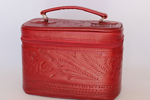 Make Up Bag in Hand Tooled Leather, Multiple Colors, 991
