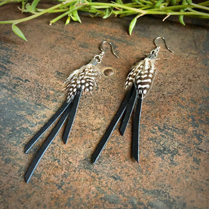 Earrings, Mini Feathers with Deerskin Tassels