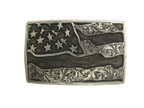 Buckle, American Flag "Old Glory", Hand Engraved Sterling Silver TB-I17