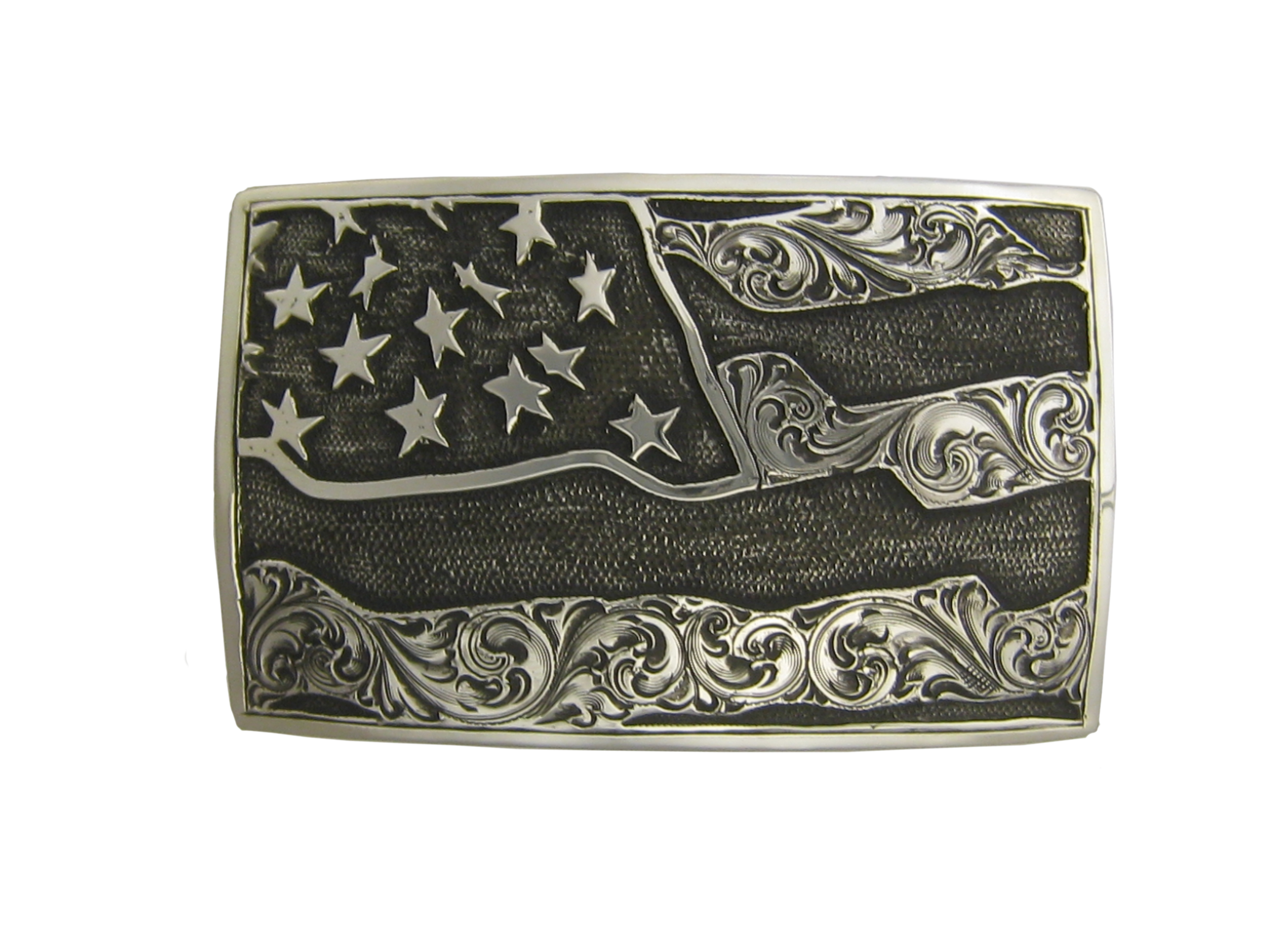 Buckle, American Flag "Old Glory", Hand Engraved Sterling Silver TB-I17