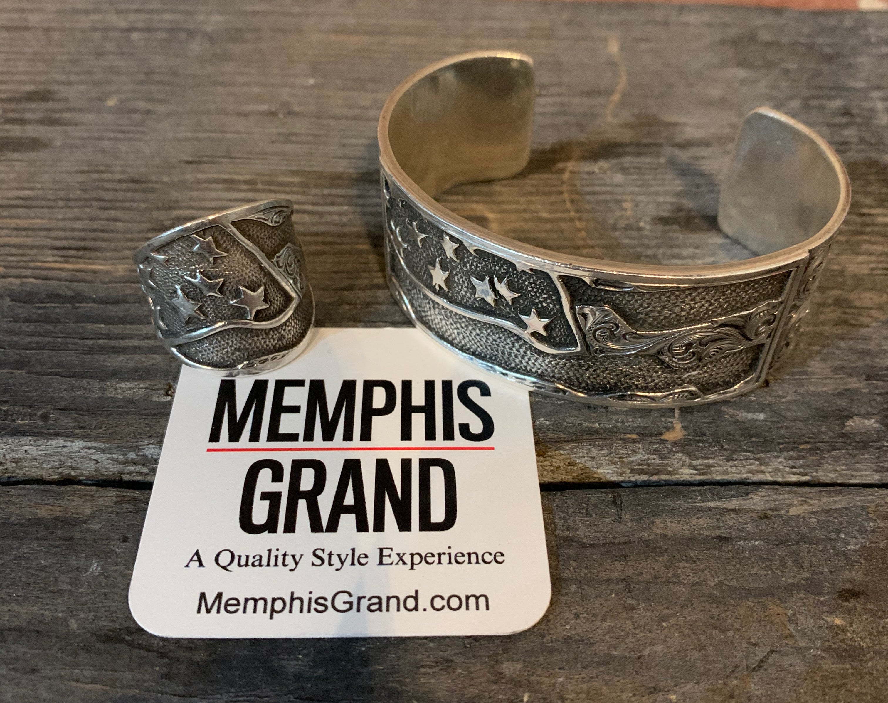 Cuff, American Flag "Old Glory", Hand Engraved Sterling Silver CB-23