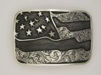 Buckle, Large American Flag "Old Glory", Hand Engraved Sterling Silver TB-J03