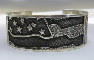 Cuff, American Flag "Old Glory", Hand Engraved Sterling Silver CB-23