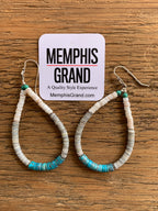 Earrings, Turquoise with Grey and White Shells Heishi Loops, 352F