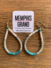 Earrings, Turquoise with Grey and White Shells Heishi Loops, 352F
