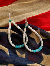 Earrings, Turquoise with Grey and White Shells Heishi Loops, 352F