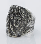 Ring, Indian Chief with Arrowhead Accents, Hand Crafted Sterling Silver RF-35