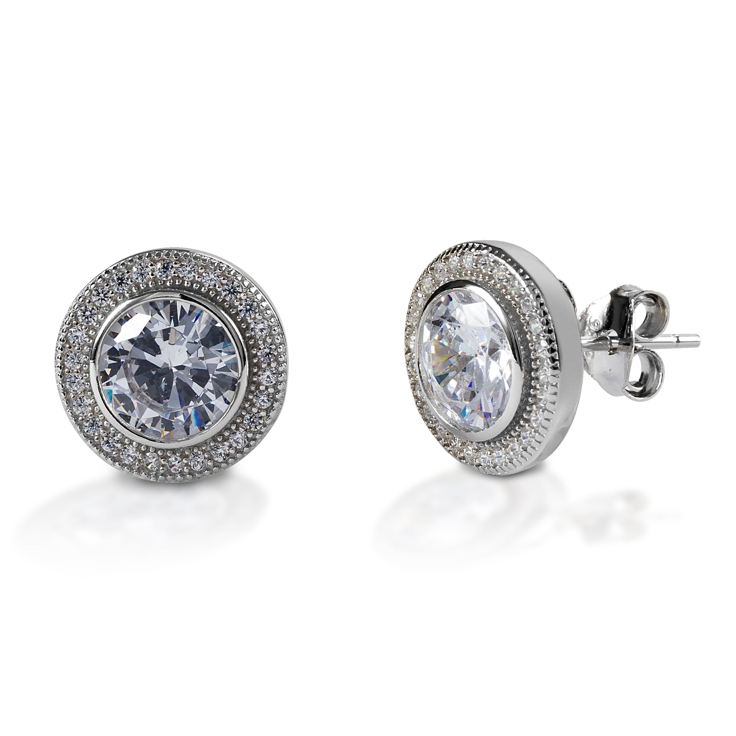 Earrings, Round Bezel Set Pavé Earrings in Sterling Silver - Sale!