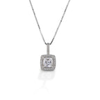 Necklace, Square Bezel Set Pavé Pendant in Sterling Silver