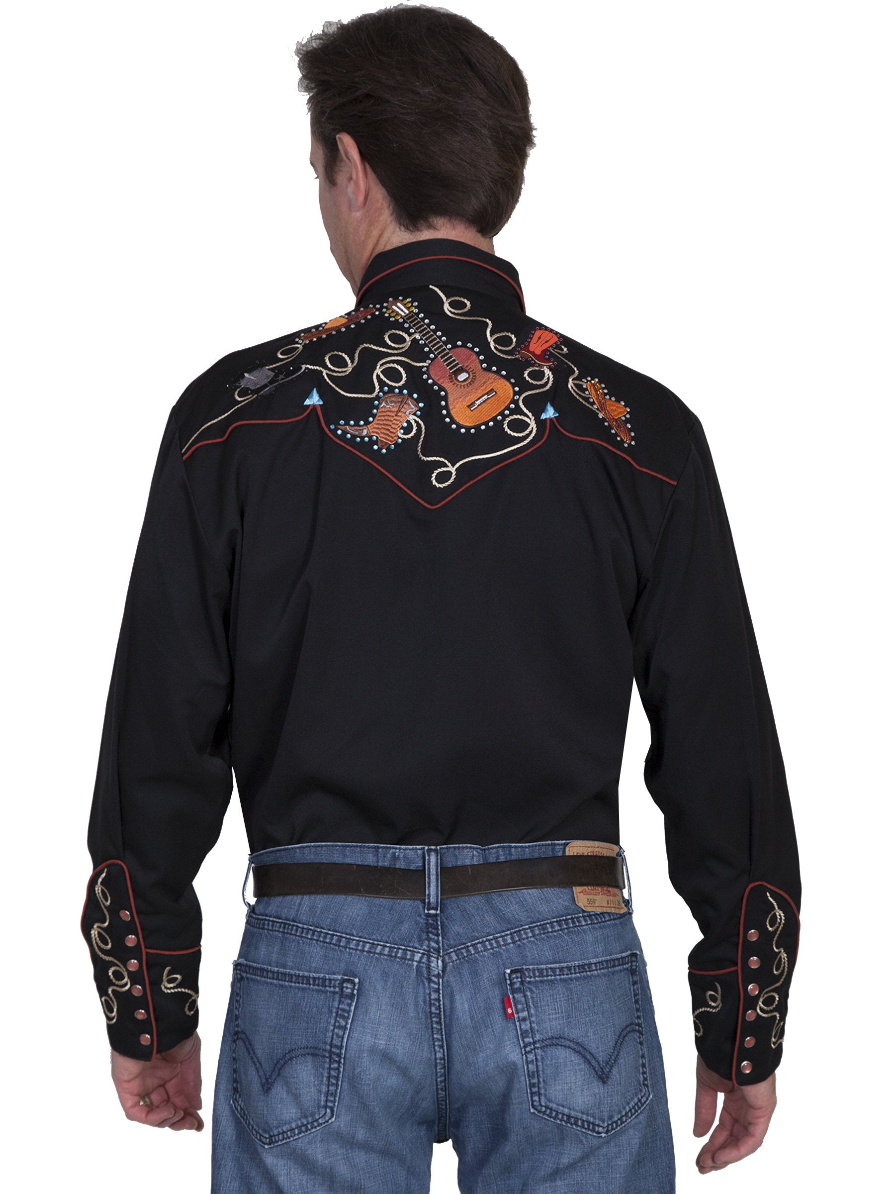 Scully-Western-Men's-Shirt-with-Guitars-Boots-Hats-P842