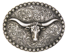 Buckle, Longhorn with Berry Edge, Hand Engraved Sterling Silver TB-D01