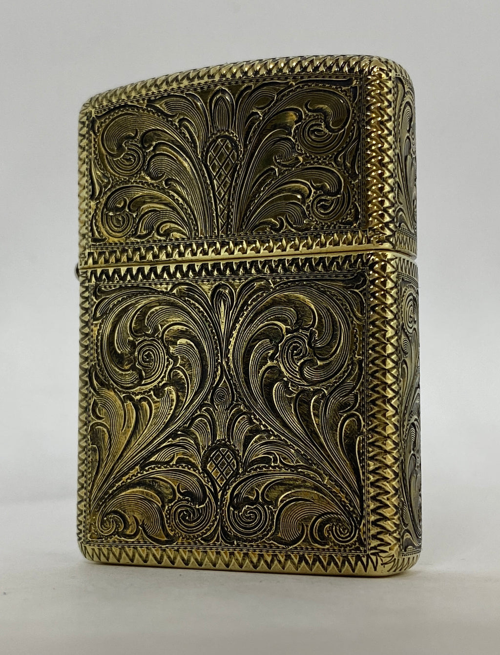 Silver-King-Zippo-Brass-Armor-Lighter-Fully-Engraved-Made-in-USA