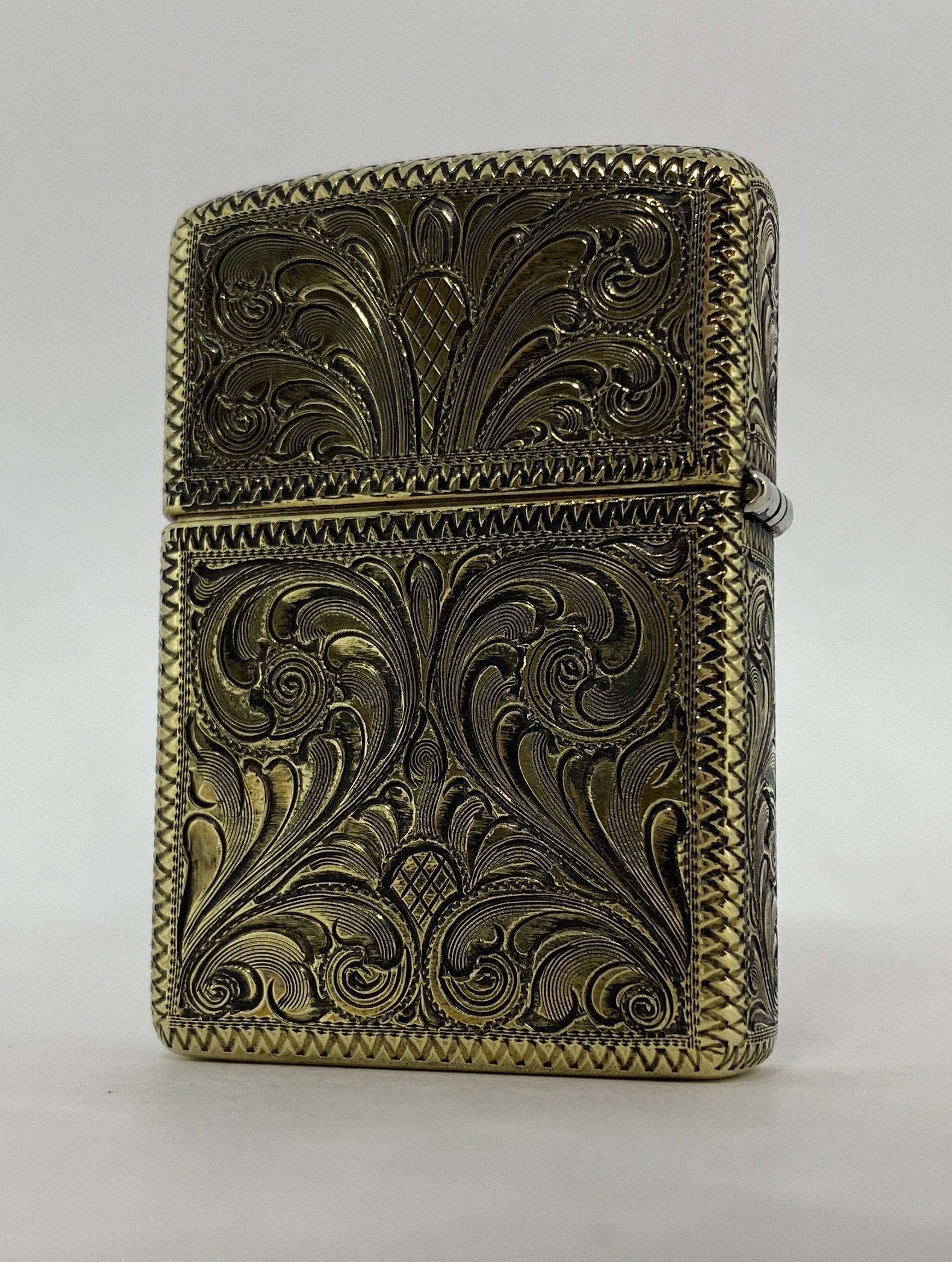 Silver-King-Zippo-Brass-Armor-Lighter-Fully-Engraved-Made-in-USA