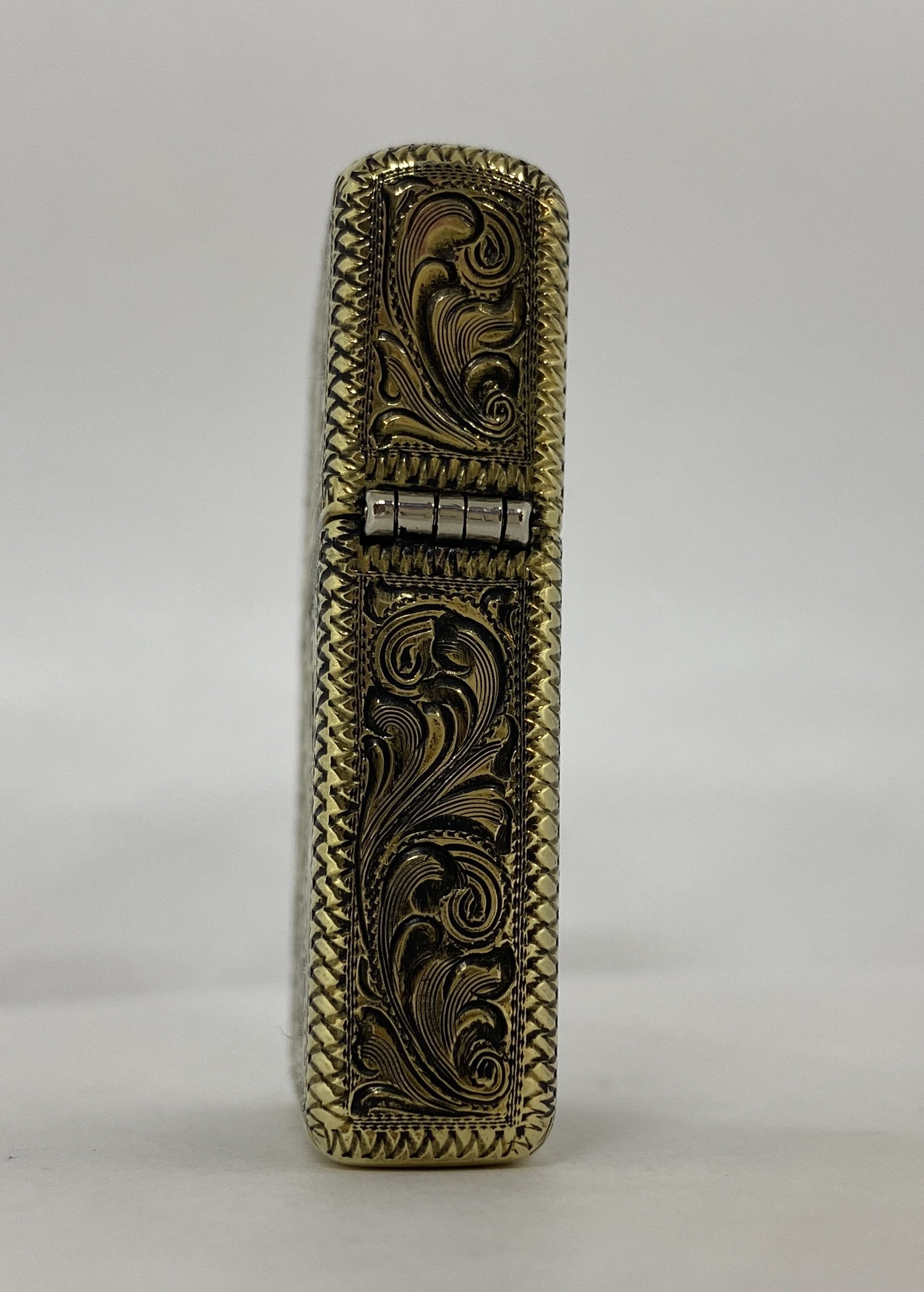 Silver-King-Zippo-Brass-Armor-Lighter-Fully-Engraved-Made-in-USA