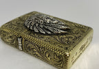 Silver-King-Zippo-Brass-Armor-Lighter-Fully-Engraved-with-Sterling-Silver-Chief-Made-in-USA