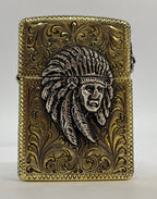 Silver-King-Zippo-Brass-Armor-Lighter-Fully-Engraved-with-Sterling-Silver-Chief-Made-in-USA