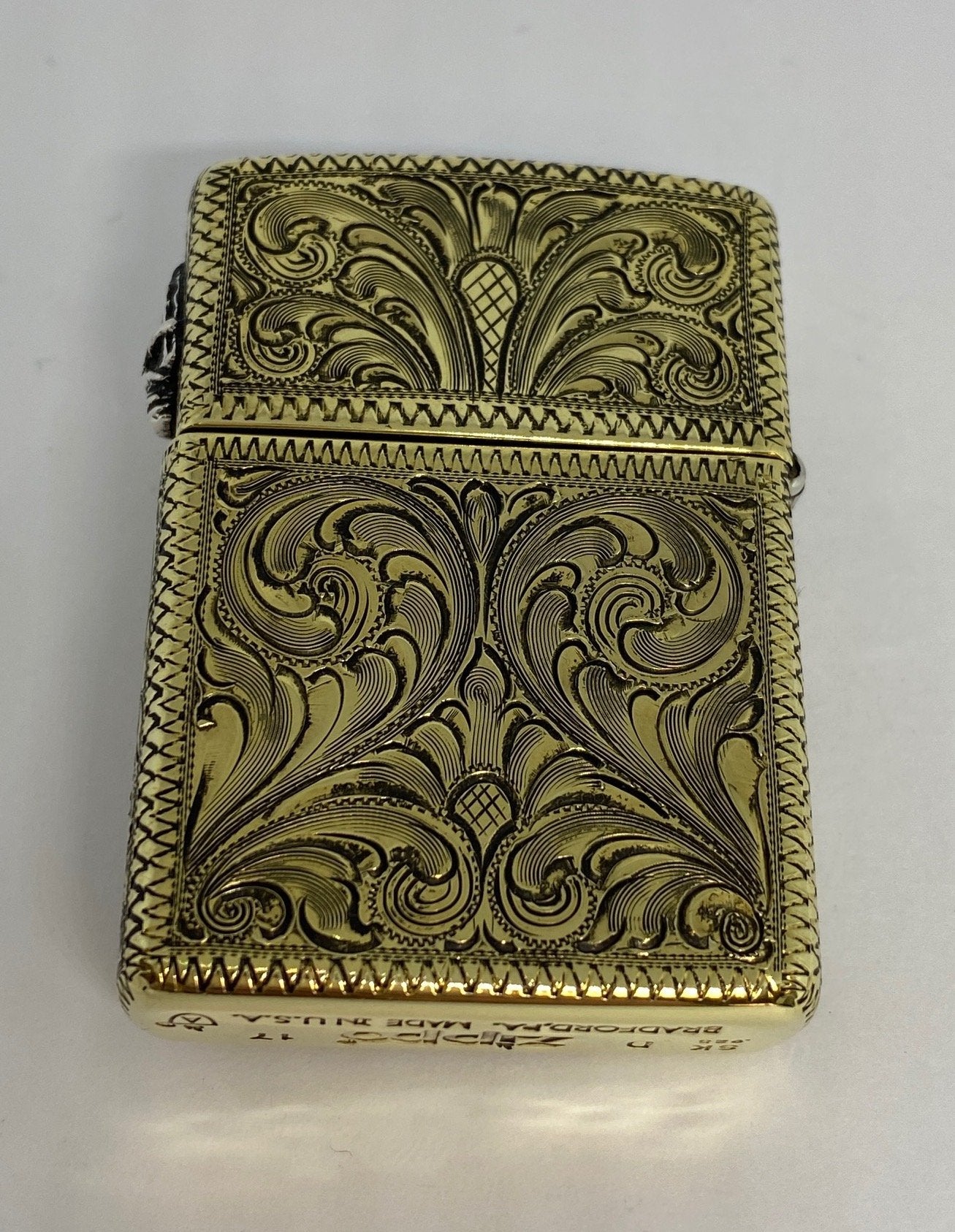 Silver-King-Zippo-Brass-Armor-Lighter-Fully-Engraved-with-Sterling-Silver-Chief-Made-in-USA