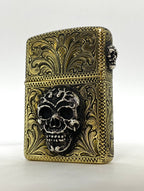 Silver-King-Zippo-Brass-Armor-Lighter-Fully-Engraved-with-Sterling-Silver-Sugar-Skull-Made-in-USA
