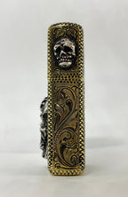 Silver-King-Zippo-Brass-Armor-Lighter-Fully-Engraved-with-Sterling-Silver-Sugar-Skull-Made-in-USA