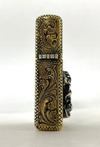 Silver-King-Zippo-Brass-Armor-Lighter-Fully-Engraved-with-Sterling-Silver-Sugar-Skull-Made-in-USA