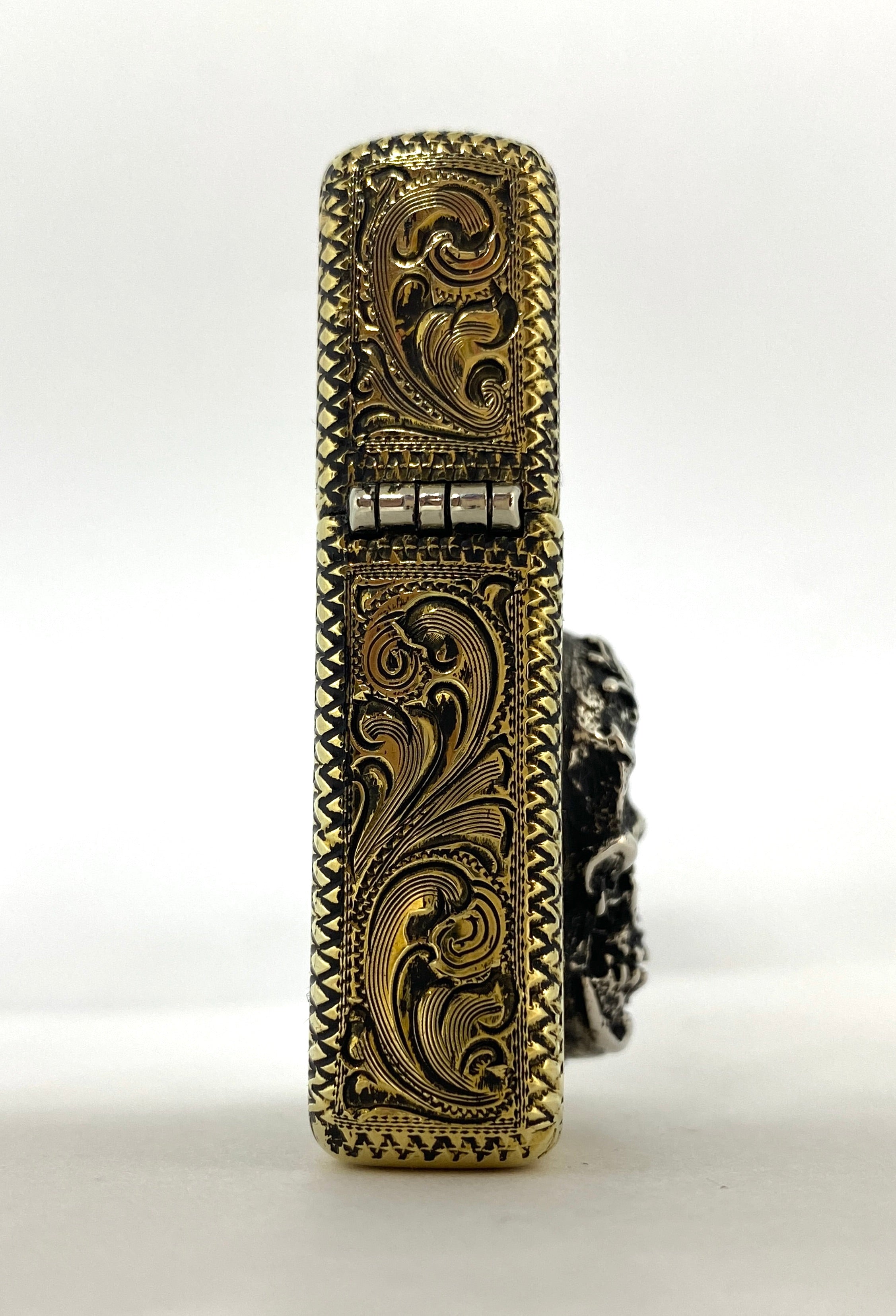 Silver-King-Zippo-Brass-Armor-Lighter-Fully-Engraved-with-Sterling-Silver-Sugar-Skull-Made-in-USA