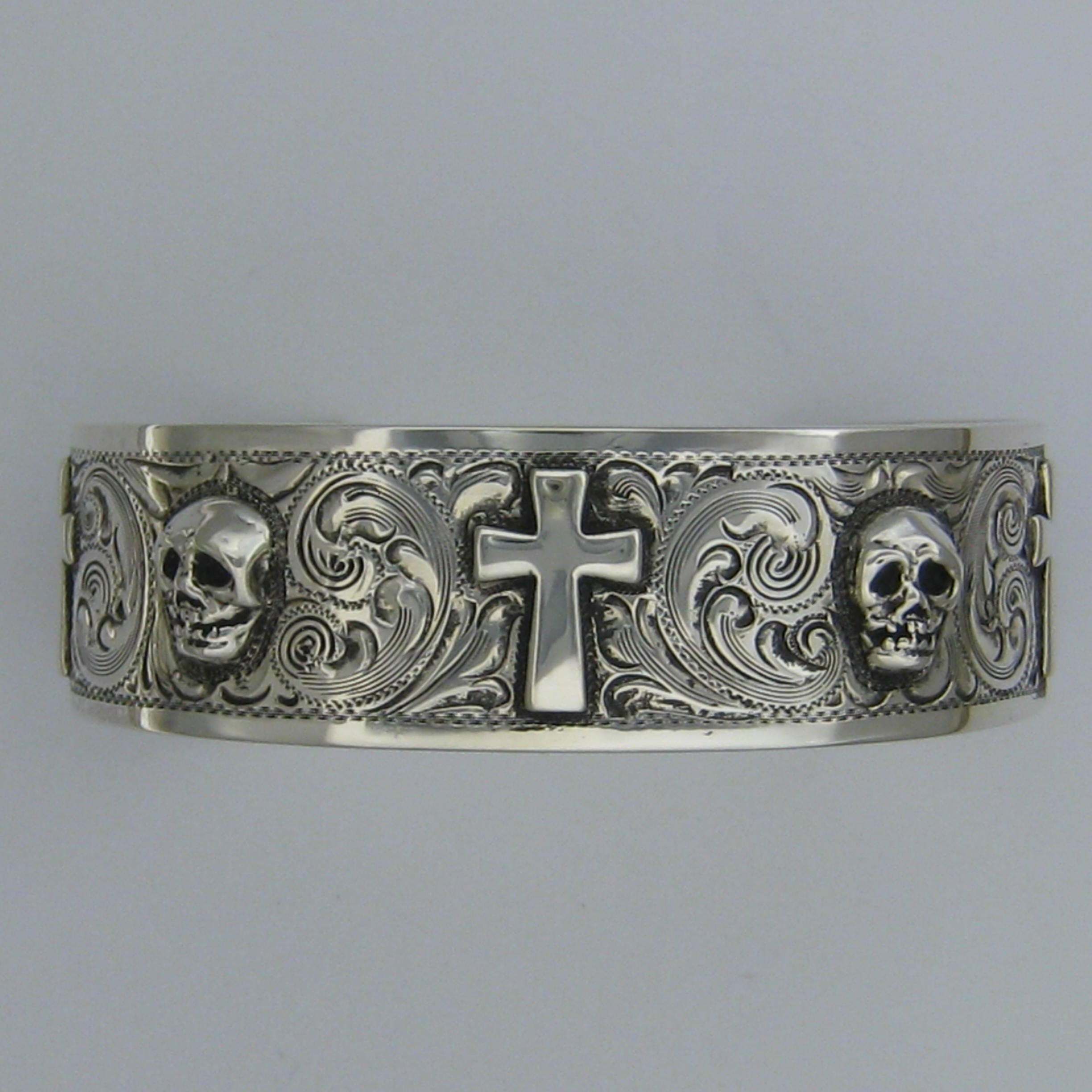 Cuff, Sterling Skulls & Crosses, Hand Engraved CB-13