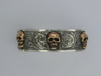 Cuff, Sterling Silver with Copper Skulls, Hand Engraved CB-08