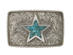 Buckle,Turquoise Star in Hand Engraved Sterling Silver TB-I23