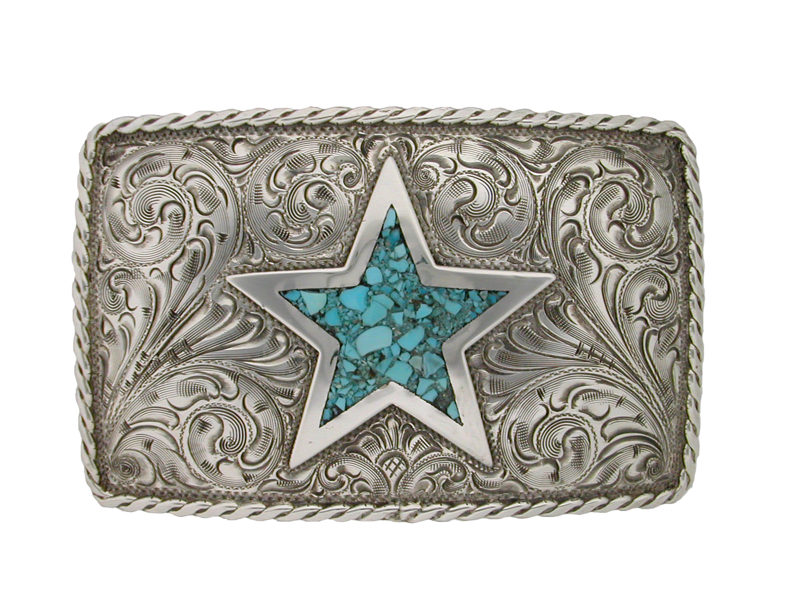 Buckle,Turquoise Star in Hand Engraved Sterling Silver TB-I23