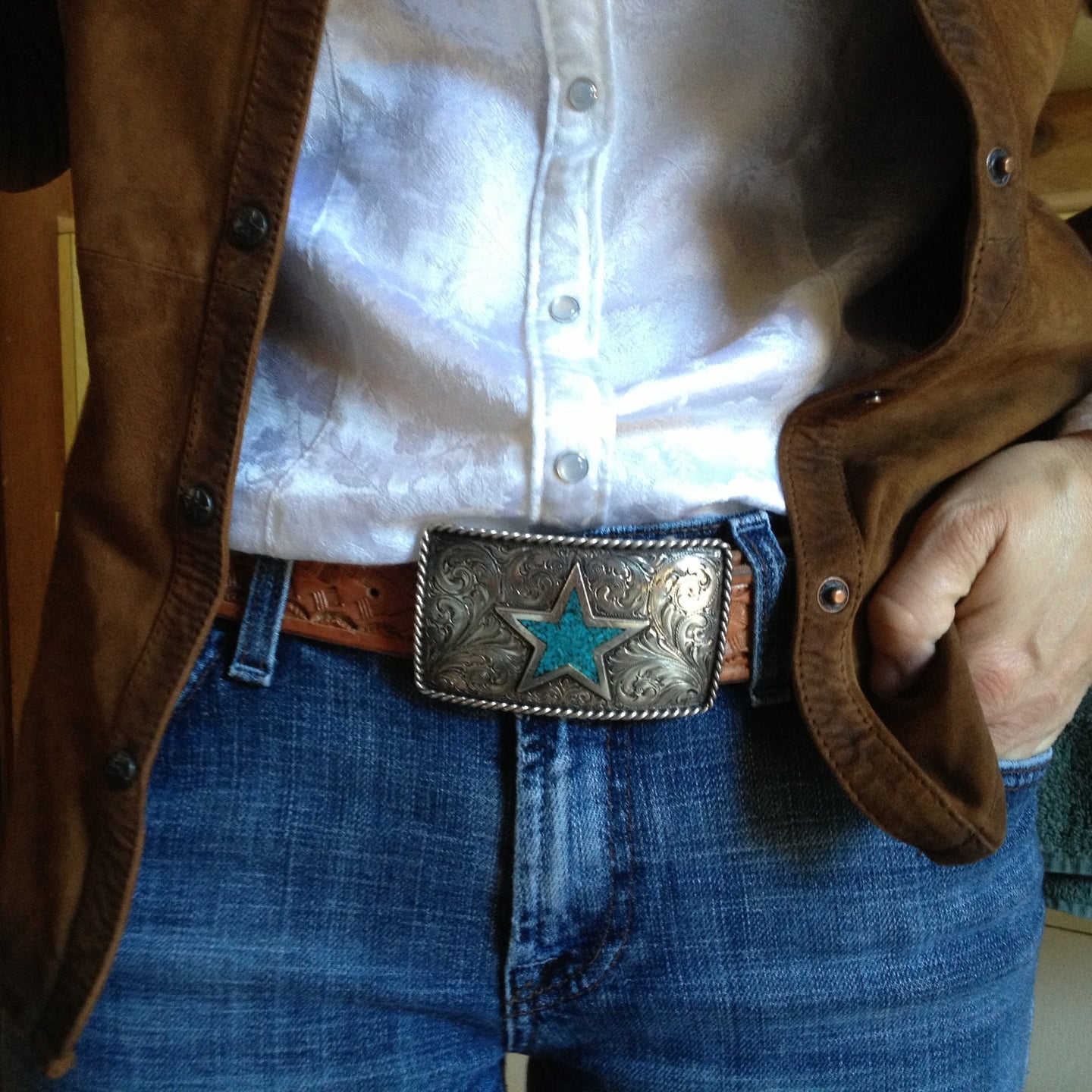 Buckle,Turquoise Star in Hand Engraved Sterling Silver TB-I23