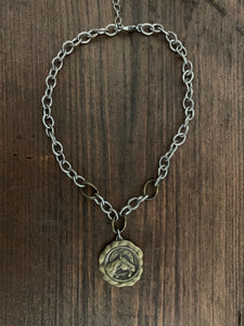Necklace, Vintage Equine Medallion & Chain, SALE!