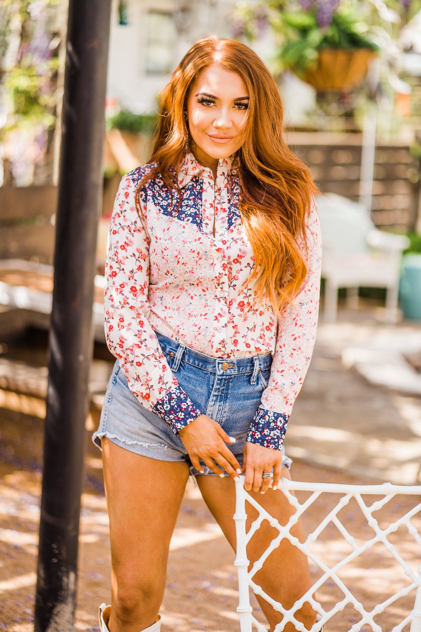 Blouse, Western Vintage Multi Fabric Floral Print with Pearl Snaps - Style HC829, SALE!
