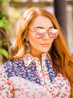 Western Vintage Floral Print Blouse with Pearl Snaps (Medium Only)