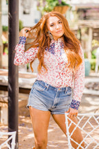 Western Vintage Floral Print Blouse with Pearl Snaps (Medium Only)
