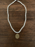 Necklace, Fresh Water Peals with Vintage Pendant, SALE!
