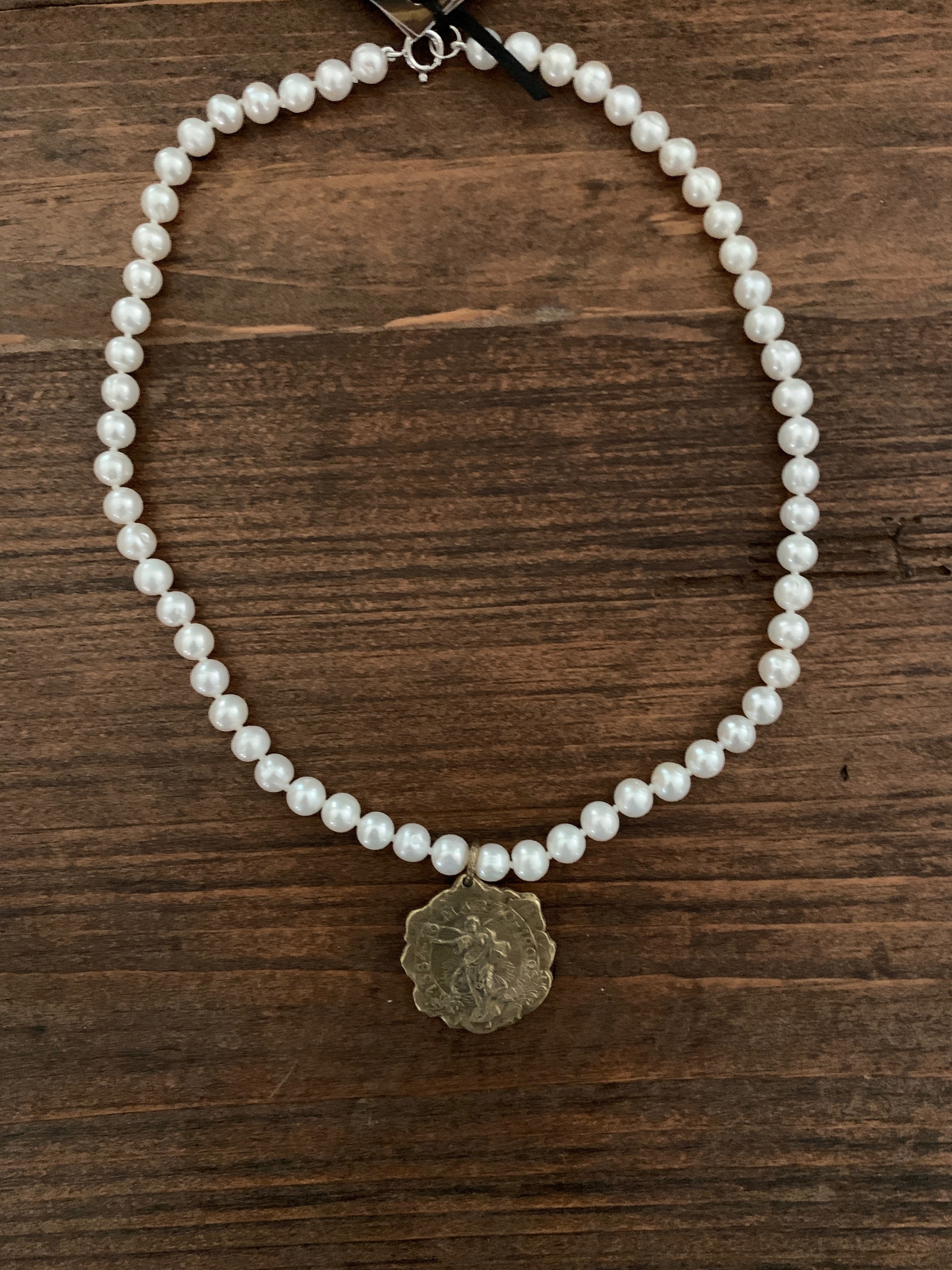 Necklace, Fresh Water Peals with Vintage Pendant, SALE!