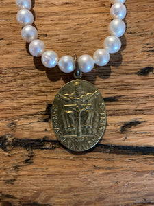 Necklace, Fresh Water Peals with Vintage Pendant (3 Choices)