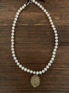 Necklace, Fresh Water Peals with Vintage Pendant, SALE!