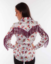 Blouse, Western Vintage Floral Print with Snaps and Fringe