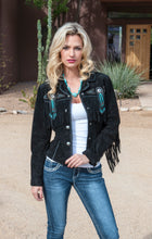 Beautiful-Woman-Wearing-Suede-Leather-Jacket-with-Conchos-and-Fringe-by-Scully-L152