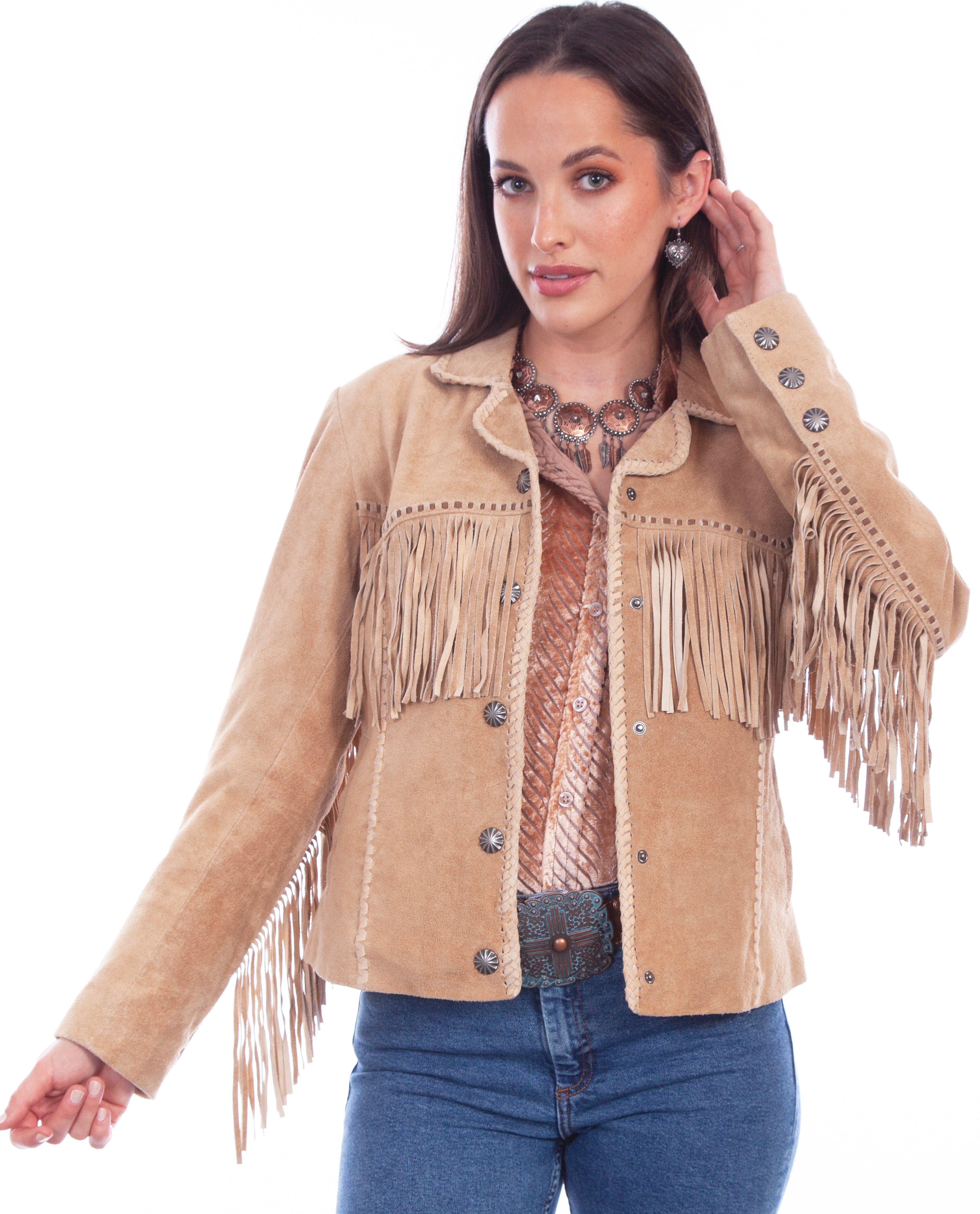Jacket, Western Suede Leather Jacket with Fringe, Four