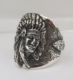 Ring, Indian Chief with Arrowhead Accents, Hand Crafted Sterling Silver RF-35